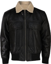 G1 Navy Cowhide Black Bomber Jacket for Men with Warm Sherpa Shearling for Winters - MNCLeather